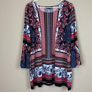 Melissa Paige Red/Blue/Black/White Long Bell Sleeve Stretch Boho Pullover Blouse